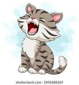 Cartoon little cat roar on white background