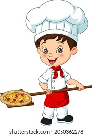 Cartoon Little Chef With A Pizza