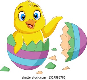 Cartoon little chick hatched from an egg
