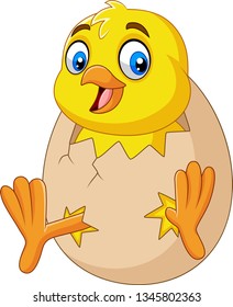 Cartoon Little chick hatching out the egg