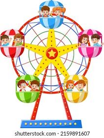 Cartoon little children in the ferris wheel