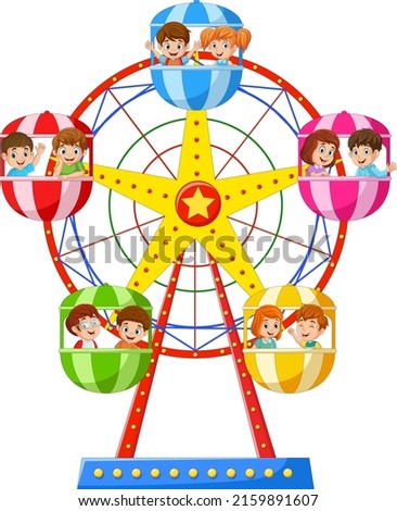 Cartoon little children in the ferris wheel