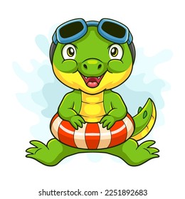 Cartoon little crocodile on white background