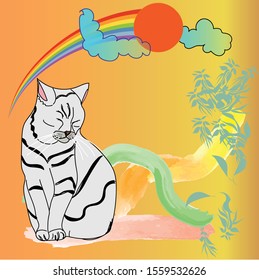 
Cartoon little cute cat vector
