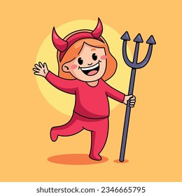 Cartoon little cute girl with devil costume vector