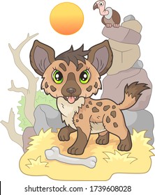 Cartoon Little Cute Hyena, Funny Illustration, Design