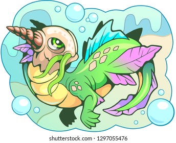 cartoon little cute water dragon funny illustration