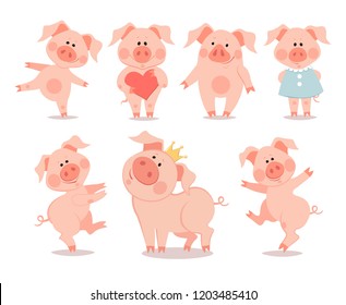 Cartoon little dancing piglets. The year of the pig. Chinese New Year.