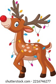 Cartoon little deer with christmas lights