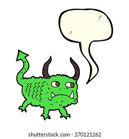 cartoon little demon with speech bubble