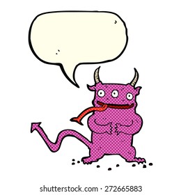 caricatura de pequeño demonio con burbuja de habla
