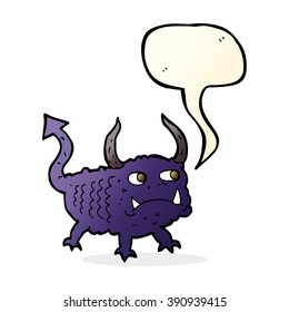 caricatura de pequeño demonio con burbuja de habla