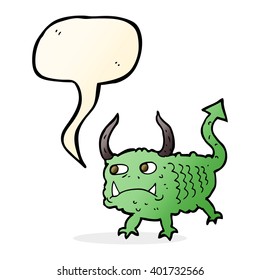 cartoon little demon with speech bubble