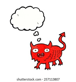 cartoon little demon with thought bubble