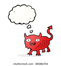caricatura de pequeño demonio con burbuja de pensamiento