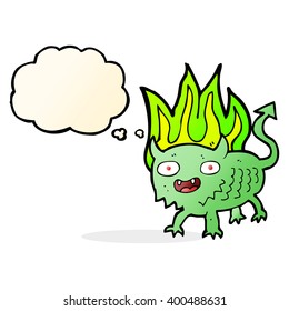 caricatura de pequeño demonio con burbuja de pensamiento