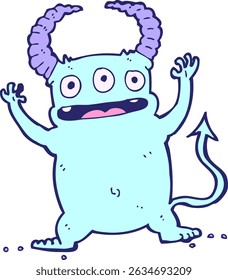 cartoon little devil in bright neon colors