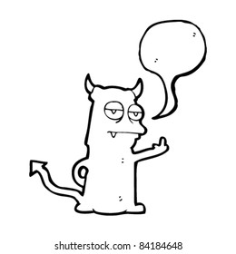Cartoon-kleiner Teufel, der den Mittelfinger