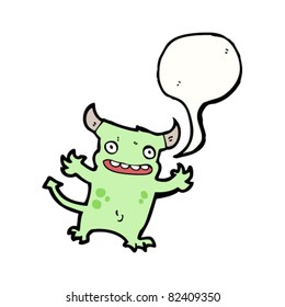 caricatura de pequeño demonio con burbuja de habla