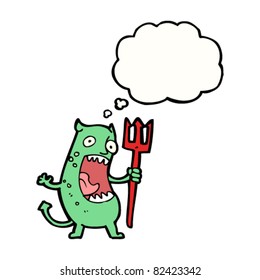cartoon little devil with thought bubble