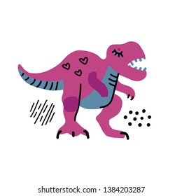 Cartoon little dinosaur. Cute dino color hand drawn vector character. T-rex flat handdrawn clipart. Sketch jurassic reptile. Isolated scandinavian cartoon illustration for kids game, textile, book.