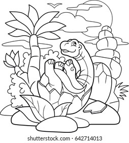 Cartoon little dinosaur hatched from egg