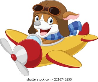 Cartoon little dog operating a plane