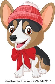 Cartoon little dog wearing hat and bow