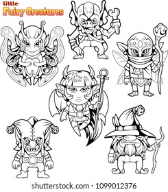 cartoon little fairy tale creatures, cute illustrations