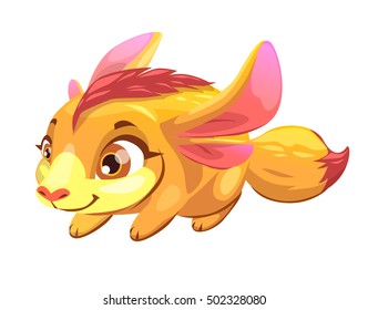 Cartoon little fantasy animal. Cute baby creature icon. Funny monster pet. Isolated on white background.