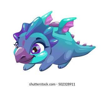 Cartoon little fantasy animal. Cute baby creature icon. Funny monster pet. Dragon isolated on white background.