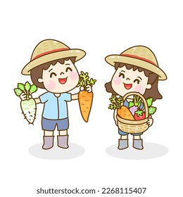 Cartoon little farmer character vector.
