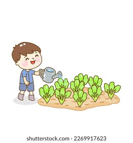 Cartoon little farmer character vector.