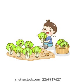 Cartoon little farmer character vector.