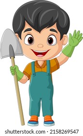 Cartoon little farmer holding a shovel