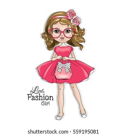 Cartoon Little Fashiongirl Pink Magnificent Dress Stock Vector (Royalty ...