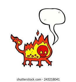cartoon little fire demon with speech bubble
