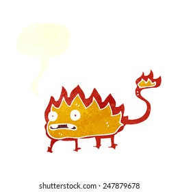 cartoon little fire demon with speech bubble