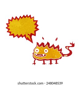 cartoon little fire demon with speech bubble