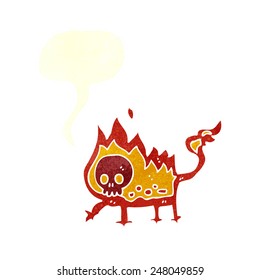 cartoon little fire demon with speech bubble