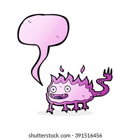 cartoon little fire demon with speech bubble