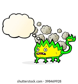 cartoon little fire demon with thought bubble