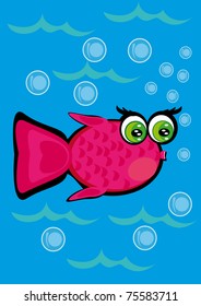 cartoon little fish on isolated background. Illustration.