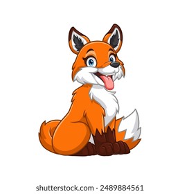 cartoon little fox sitting sticking out his tongue