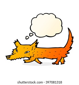 pequeño zorro de dibujos animados con burbuja de pensamientos
