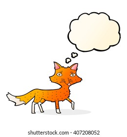 pequeño zorro de dibujos animados con burbuja de pensamientos