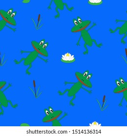 Cartoon little frogs. Vector seamless illustration for kids.