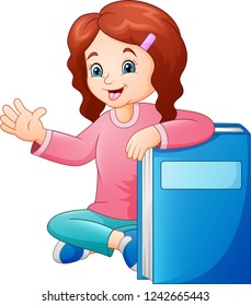 Cartoon little girl with a big book