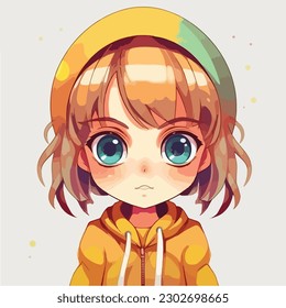 A cartoon of a little girl with big eyes and a big eyes. vector illustration anime style, colorful, abstract, digital art