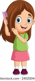 Cartoon little girl combing hair